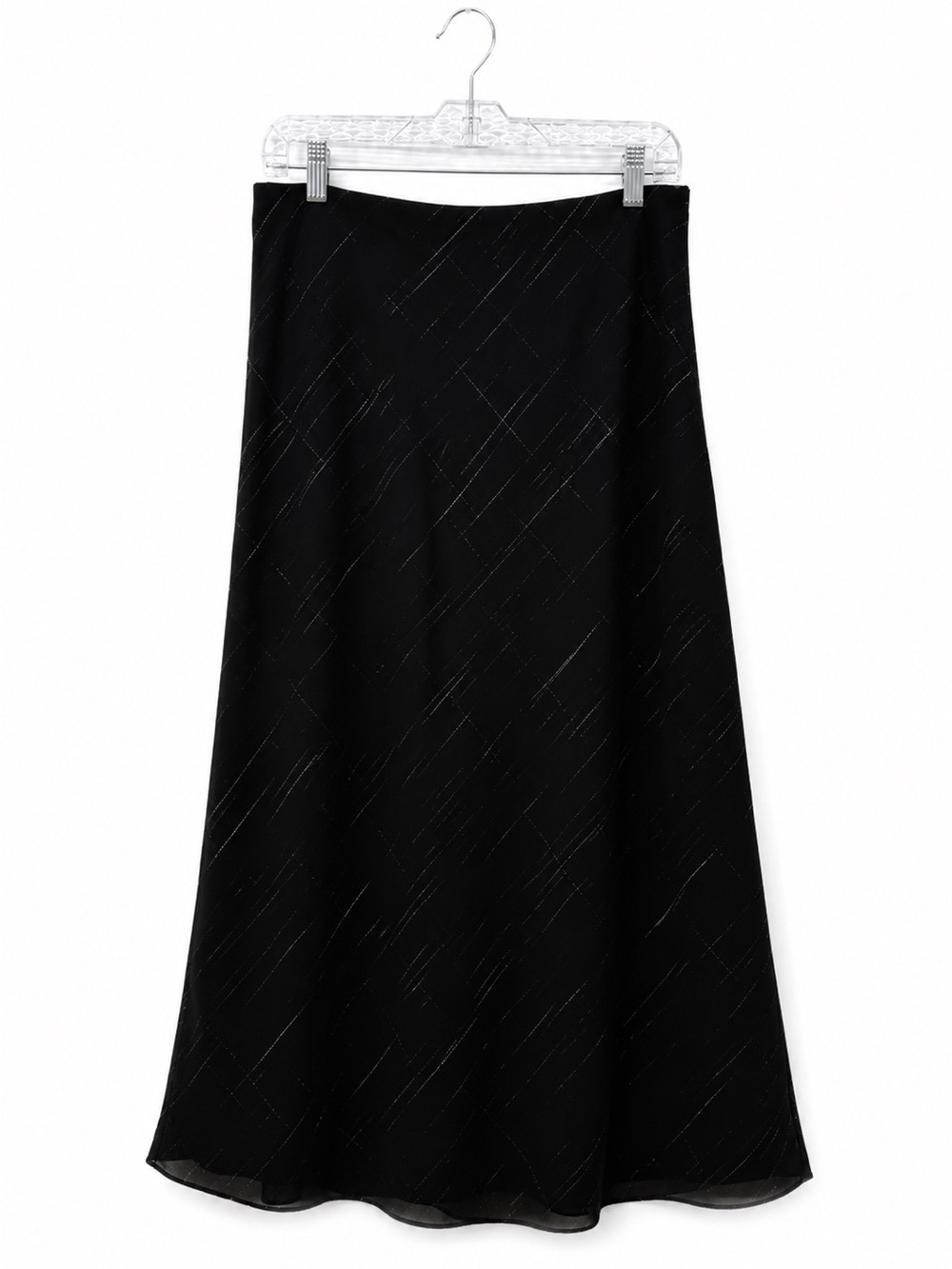Dressbarn Black Textured Midi Skirt White Stitch Detail Size 12 Y2k Style